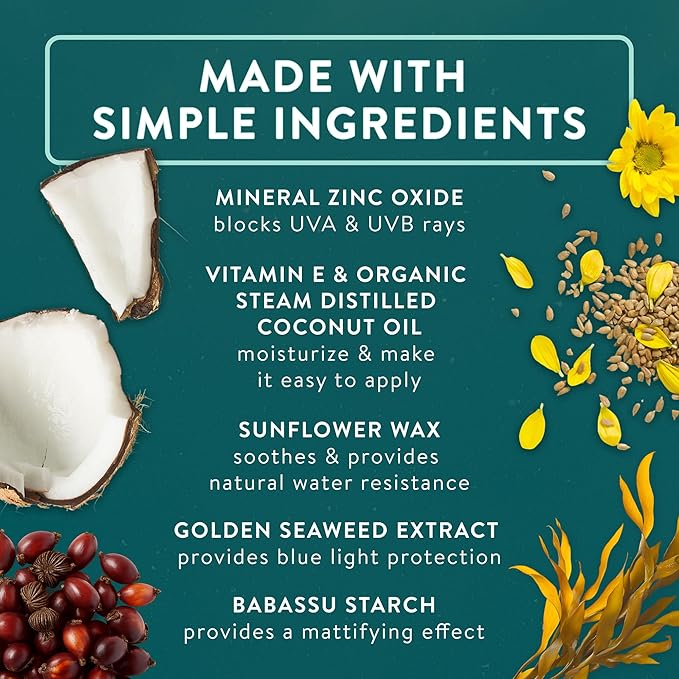 Badger Zinc Oxide Face Sunscreen SPF 30, Lightweight Mineral Sunscreen for Face, Matte Finish, No White Cast, Vegan, Water Resistant, Unscented, Mineral Sunblock Facial Lotion, 1.7 fl oz, 2-Pack