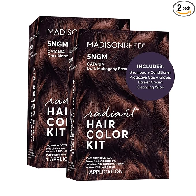 Madison Reed Radiant Hair Color Kit - 5NGM Dark Cinnamon Brown with Gold Mahogany Tones (Catania Brown), Dimensional Gray Hair Blending Permanent Hair Dye, PPD-Free & Ammonia-Free, 2 Pack