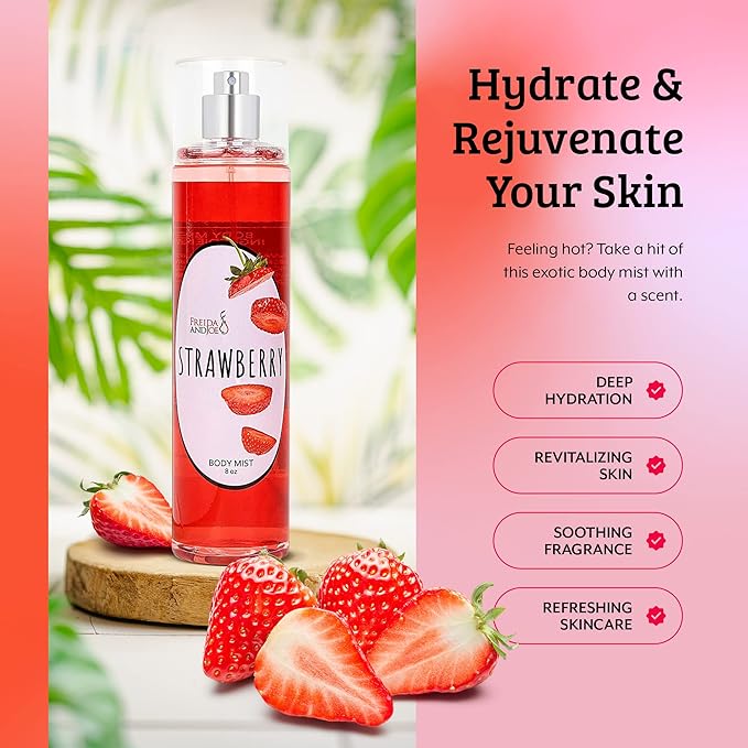 Home Spa Gift 10oz Deep Moisturizing Fragrance Body Lotion & 8 oz. Fine Fragrance Body Mist Set Luxury Self-Care Combo for Women and Girls (Strawberry) – Mother's Day Gift for Mom