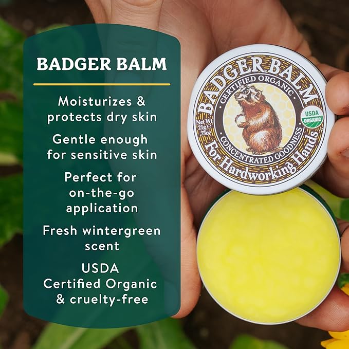 Badger Healing Balm, Hard Working Hands Cream, Organic Hand Cream for Dry Cracked Hands, Long Lasting Hand Moisturizer/Dry Hands Treatment, .75 oz Tin, 2-Pack