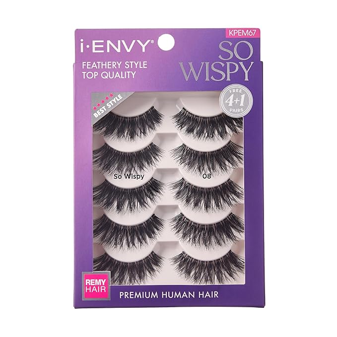 i•ENVY 5 Pairs So Wispy False Lashes, Premium Quality 100% Human Hair, Fluffy Feathered Eyelashes with Volume & Curl, Natural Look, Lightweight, Comfortable, Reusable for Everyday Wear