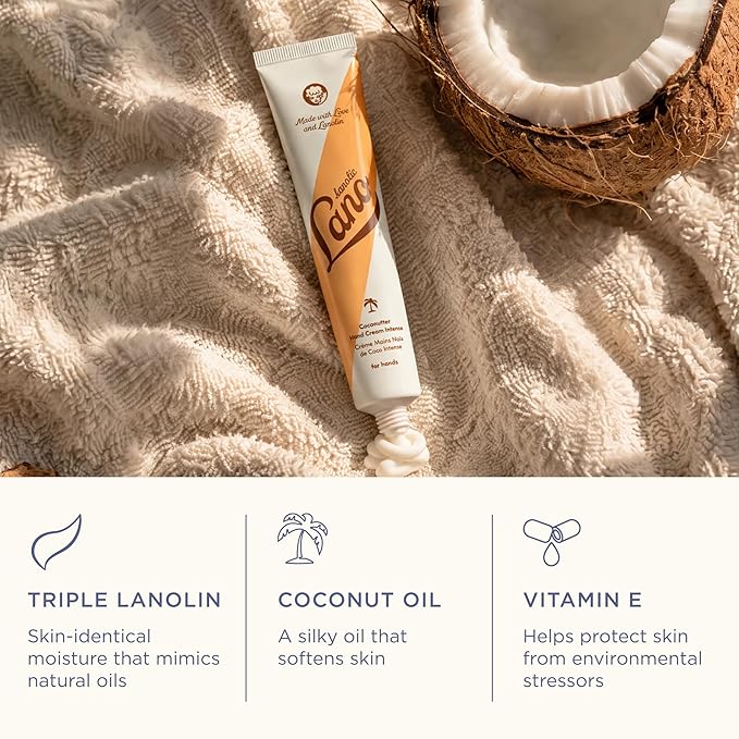 Lanolips Hand Cream - Lanolin Lotion with Coconut Oil, Shea Butter & Vitamin E - Cuticle & Hand Cream for Dry Cracked Hands - Cruelty-Free, Dermatologist Tested - Coconutter (50ml / 1.69 fl oz)