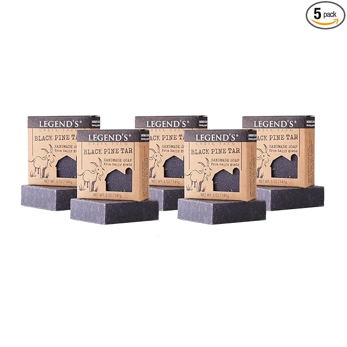 Legend's Creek Farm Goat Milk Soap - Cleansing Moisturizing Bar for Hands and Body - 5 Oz Creamy Lather, Nourishing, Gentle Natural Soap for Sensitive Skin (Black Pine Tar, Pack of 5)