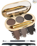 Eyebrow Powder Makeup Kit-3 Colors Eye Brow Tinting Powder Palette for Women Eyebrows Long-Lasting Waterproof, Dark Grey Black Brown Brow Filler, Enhance & Define Brows, With Mirror, Brow Tool -Set 02