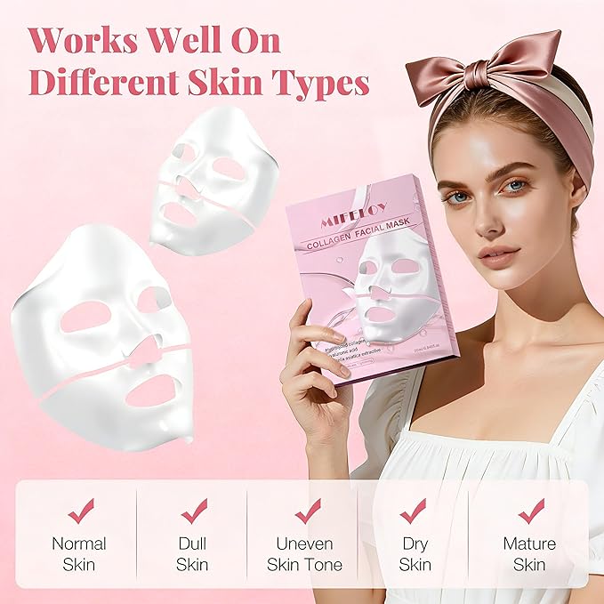 8 Pack Collagen Face Mask for Women, Deep Hydrating Hydrogel Sheet Mask, Skin Elasticity & Pore Minimizing Skincare, Moisturizing Jelly Gel Mask, Self Care Gift Set