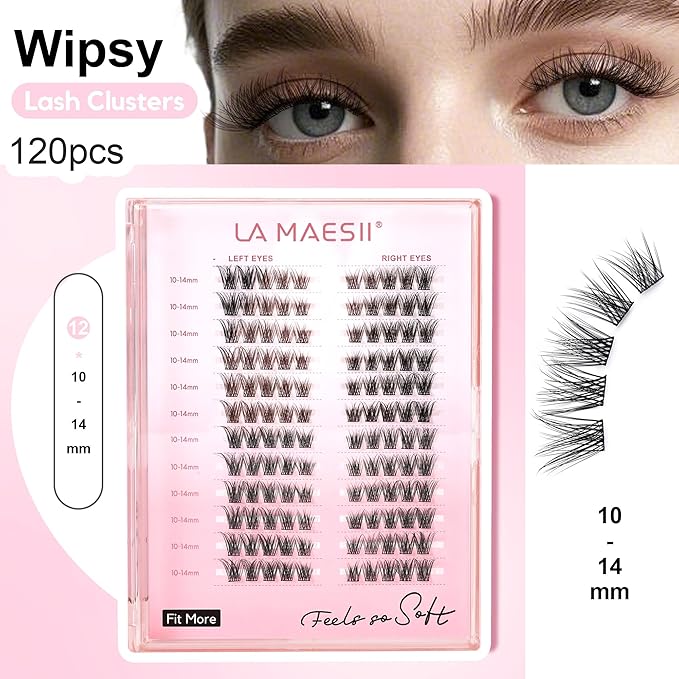 LA MAESII 120Pcs Lash Clusters, Cat Eye Natural Eyelash Clusters,10-14mm Individual Lashes Eyelash Extension,Large Tray(PL39)