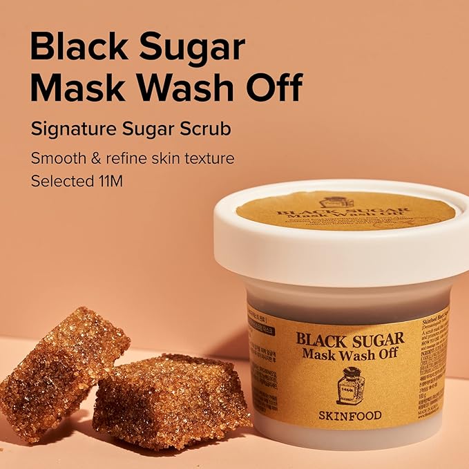 SKINFOOD Black Sugar Mask Wash Off 120g (4.23 oz), Facial Hydrating and Nourishing Blackheads Exfoliator