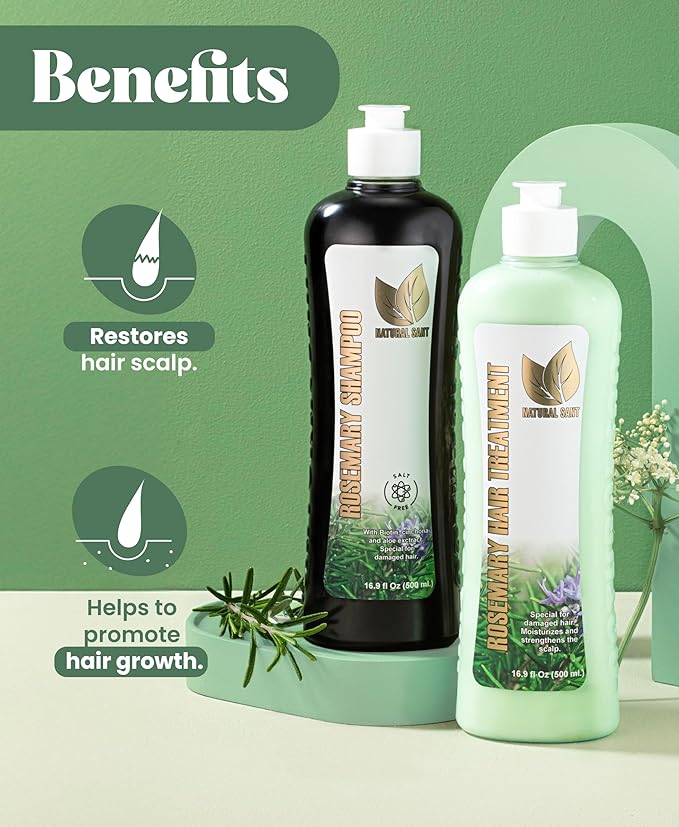 Natural Sant Rosemary & Cinchona Shampoo & Conditioner Set – Sulfate-Free, Hair Growth Support, Moisture & Repair – 16 fl oz Herbal Hair Care