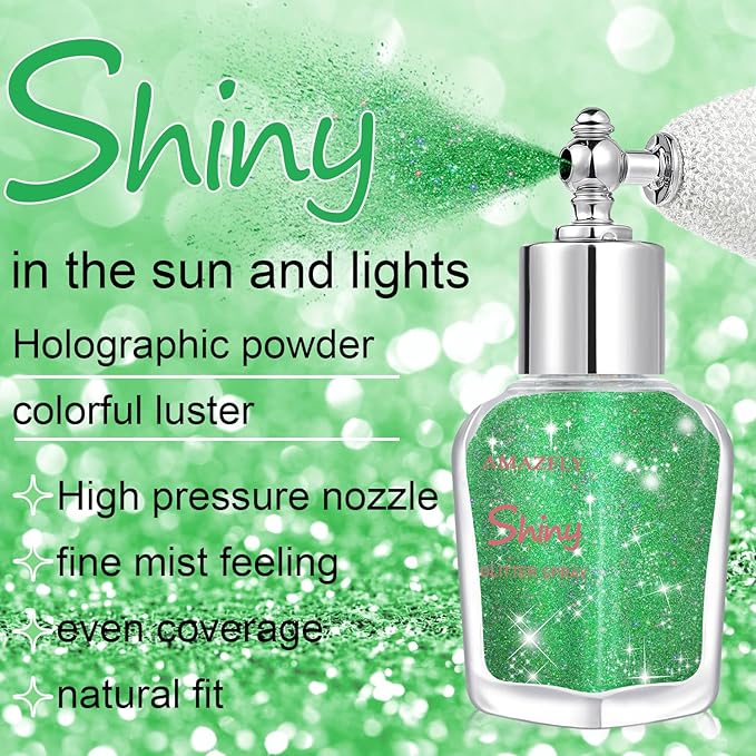 Hair and Body Glitter Spray, St Patricks Day Shimmering Powder Sparkle Powder Makeup, Green Glitter Loose Sparkle Makeup for Body Highlighter,Festival Prom Rave Accessories (Green)
