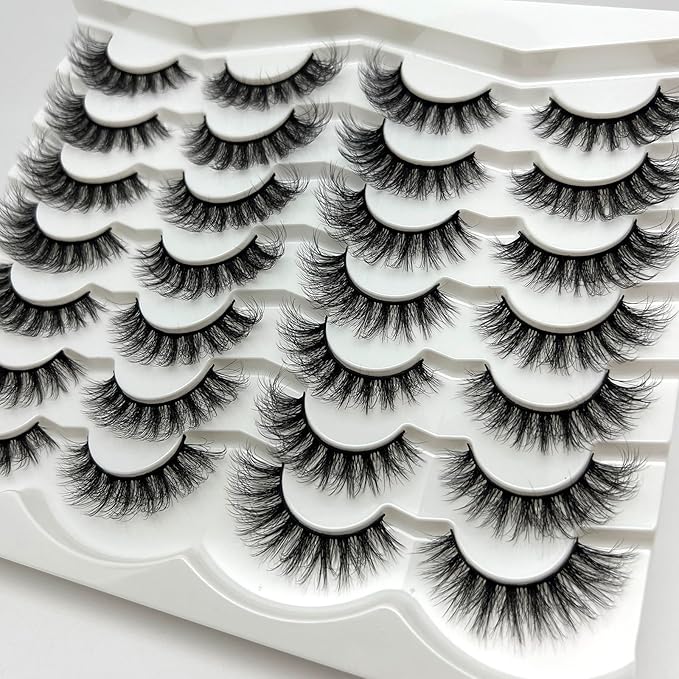 Natural Lashes D Curl 16mm Short Wispy Fake Eyelashes Pack Full Strip Lashes Mink Cat Eye False Eyelashes Natural Look