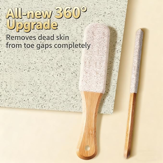 2-Pack Professional Pedicure Foot File with Wooden Handle & Pumice Stone - Callus Remover for Feet & Hands, Foot Scrubber for Dead Skin, Dry Rough Feet, Cracked Heels and Corns