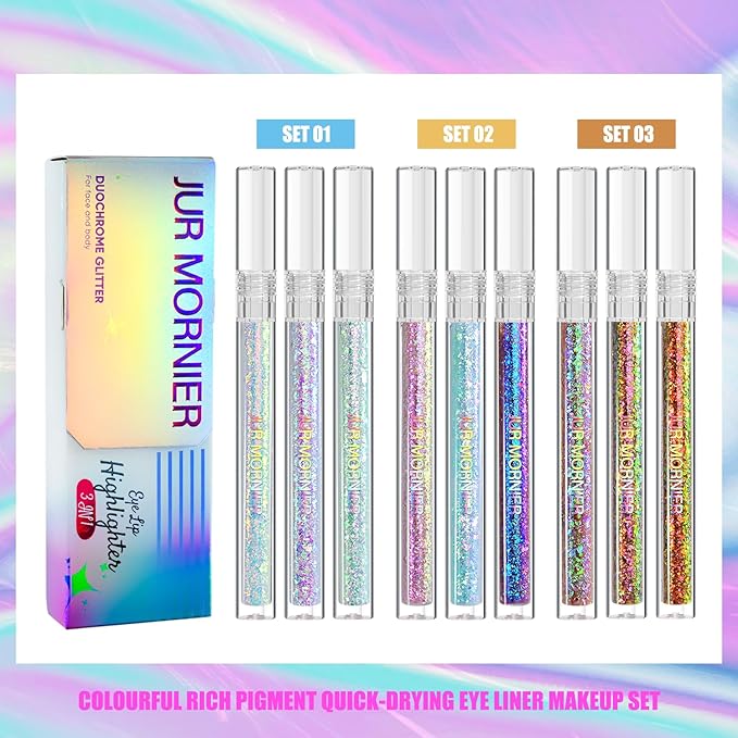 Multichrome Liquid Eyeshadow Set,3 Colors Multi-Dimensional Eye Liner Makeup,High Pigment Waterproof Metallic Eye Shadow,Ultre Fine Tip Glitter Eyeshadow (A04+A05+A06)