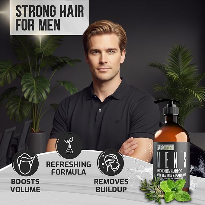 Mens Shampoo - Sulfate Free for Thinning Hair - Volumizing and Hair Thickening - Salon Grade, Professional Formula for Thin and Fine Hair Men - Strengthening Paraben Free Shampoo - 16 Fl Oz