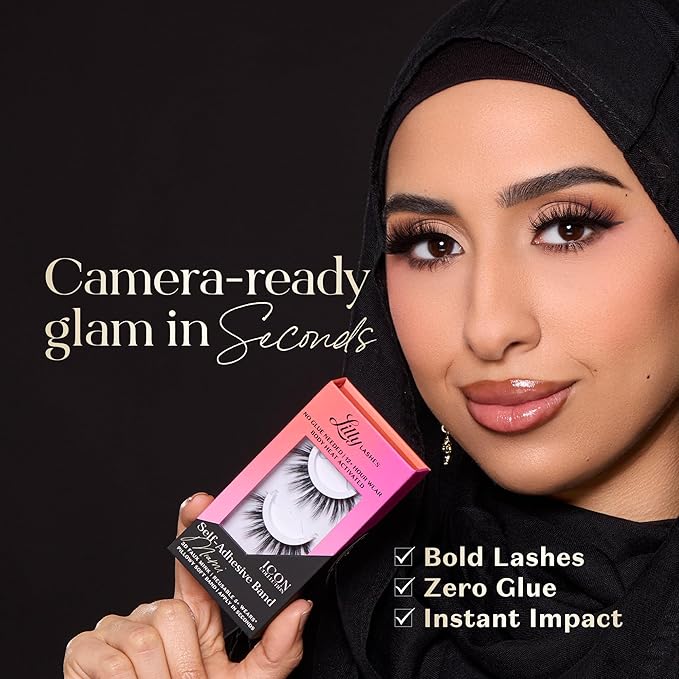 Lilly Lashes Self Adhesive Band 3D Faux Mink Eyelashes, No Lash Glue Needed, Body Heat Activated Press on Lashes, Reusable Self Adhesive Eyelashes Up to 5x, Easy to Apply & Remove (Mykonos)