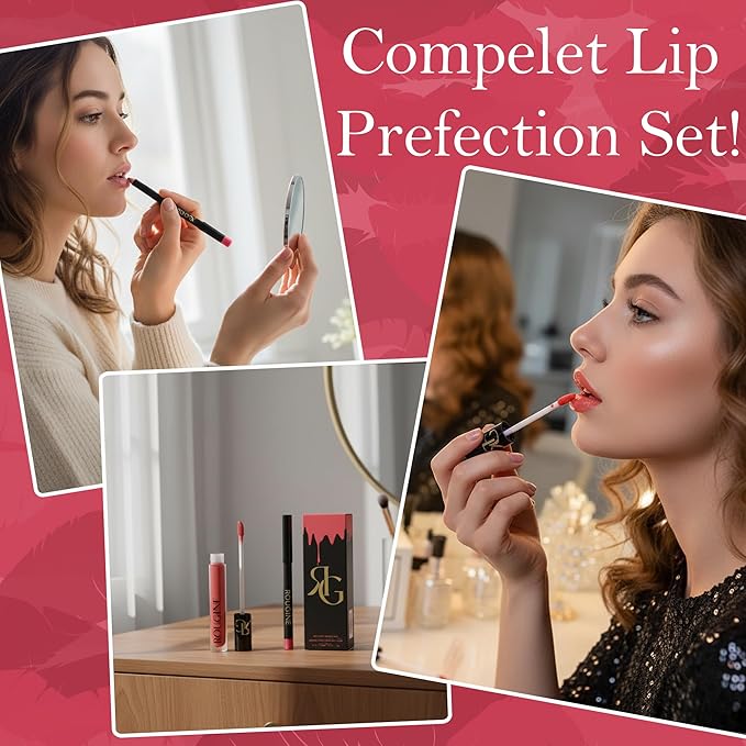 Matte Lipstick & Lip Liner Set for Women – Boujee Shade – Long-Lasting Waterproof 2-in-1 Lip Kit – Smudge-Proof Liquid Lipstick with Precision Liner, Enriched with Vitamin E & Shea Butter