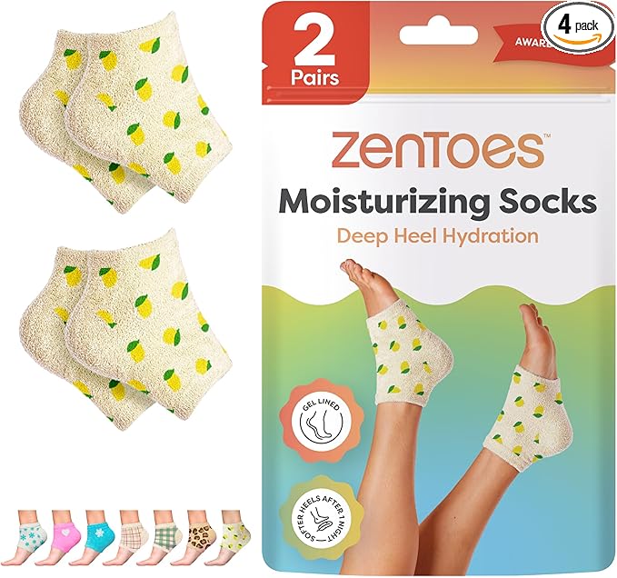 ZenToes Moisturizing Socks for Cracked Heel Treatment, Vitamin E, Olive Oil and Jojoba Oil Infused Heel Socks, Spa Gifts for Women, Mothers Day Gifts (Lemons, Regular)