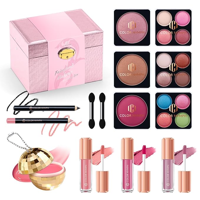 Color Nymph Girls Makeup Kit For Teens Girls | All In One Makeup Set with Lockable Storage Box, Built-in Mirror, Eyeshadow, Blush, Contour, Highlighter, Lipgloss, Lipliner, Eyeliner, Lip Balm