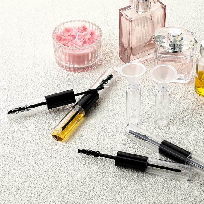 4 Pack Empty Mascara Tube and Wand Dual 2-in-1 Mascara Wand and Eyeliner Tube Refillable Mascara Tube with Funnel for castor oil Eyebrow Growth Serum