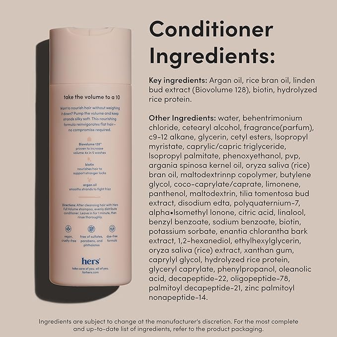 hers Full Volume Shampoo & Conditioner Set - Biovolume 128 & Biotin Formula - Volumizing, Shine-Boosting Hair Care - Paraben-Free - Coastal Cedar Citron Scent - 6.4 Fl Oz, 2 Count