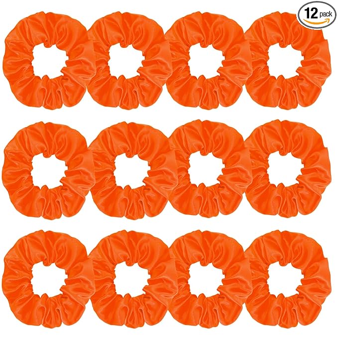 Silk Satin Scrunchies for Women Girls 12 PCS Orange Hair Scrunchies Silk Satin Hair Ties for Thick Hair Bulk Hair Ties Hair Accessories
