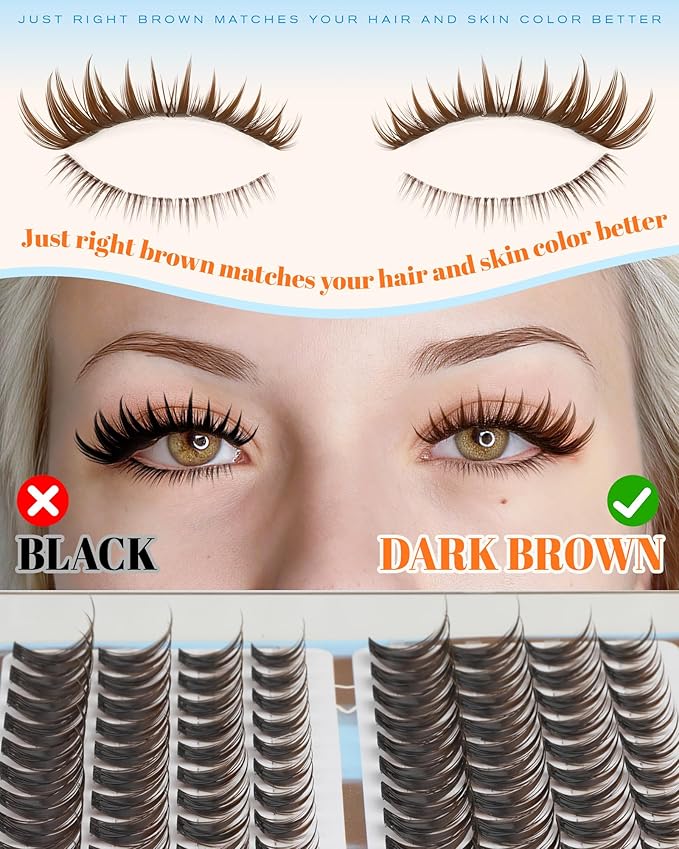 Brown Lash Clusters With Bottom Eyelash Clusters Manga Dark Brown Cluster Eyelash Extensions 222Pcs Brown Bunny Lashes Clusters D-Curly Individual Lashes 10-16MM by Zegaine
