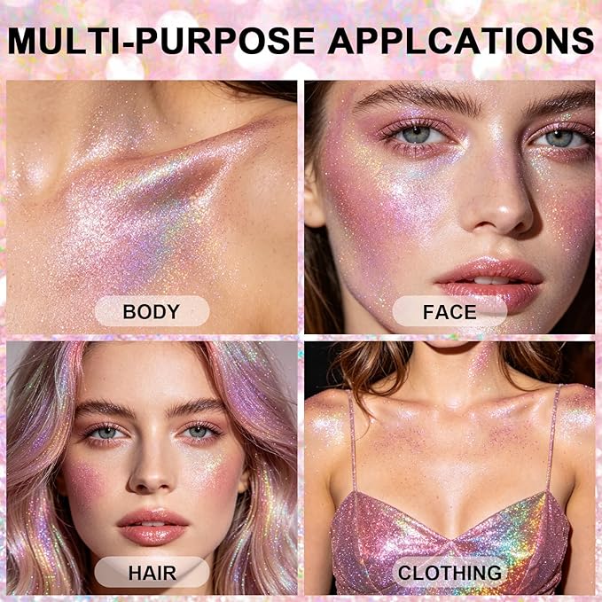Hair and Body Glitter Spray, Glitter Hairspray Dry Powder Makeup for Clothes, Festival Rave Prom Loose Sparkle Powder,Holographic Ultra Fine Resin Glitters for Crafts (Metallic Beauty Beam)