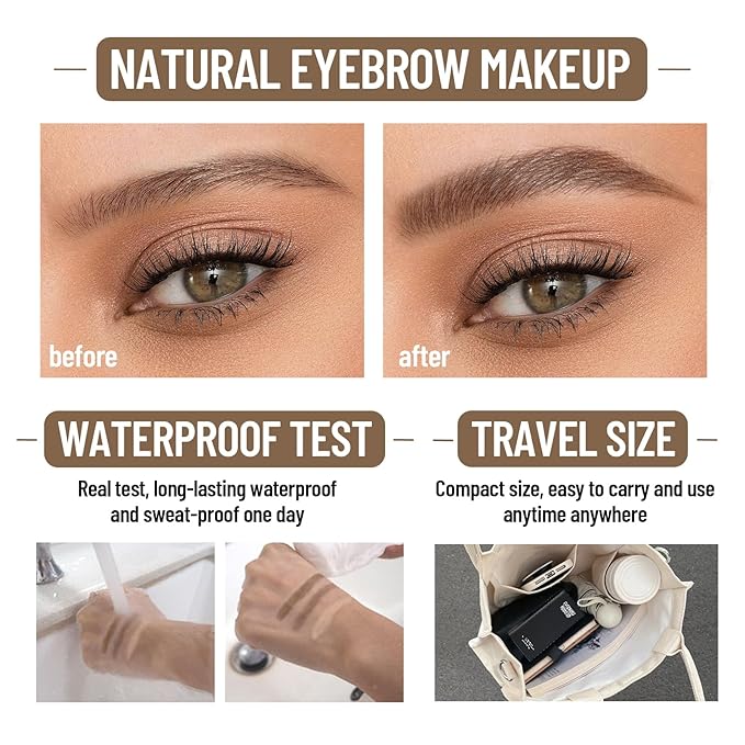 HOSAILY 3 Colors Eyebrow Powder Professional Makeup Kit, Waterproof Long Lasting Brow Contour Palette with Mini Brow Brush&Razor Set, Light&Medium&Dark Brown Brow Filler Sculpt Brow Powder for Women