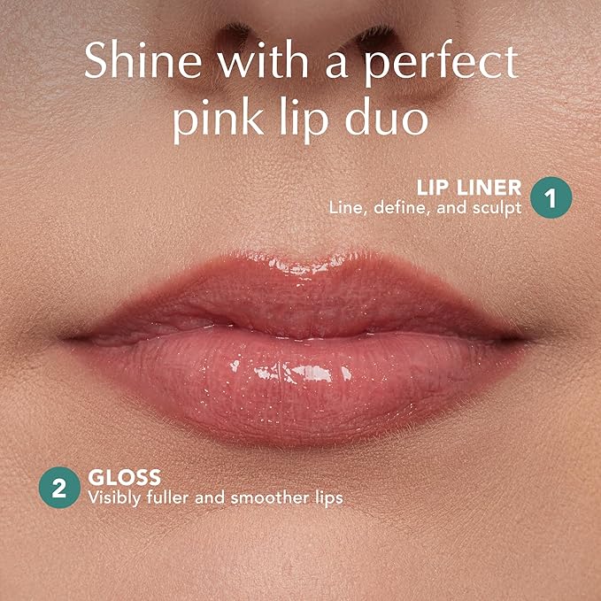 Thrive Causemetics Perfect Pink Pout Lip Gloss & Liner, Mother's Day Makeup Gift Set, Sheer Strength Lip-Plumping Peptide Gloss & Long-Wearing Plumping Lip Liner, Vegan & Cruelty Free, Jo (Pink Mauve)
