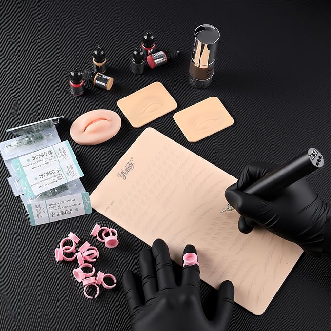 Beginners Microblading Tattoo Gun Kit, Professional Cordless Tattoo Pen & Eyebrow Pencil Set for Makeup Supplies, 1400mAh Semi-Permanent Eyebrow Tattoo Machine with 50Pcs Needles (Black)