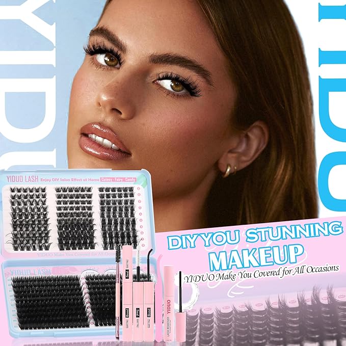 YIDUO 5 Styles Eyelash Clusters Kit 80D 100D Volume Wispy Individuals lash Extensions Kit, Volume Studio Effect, Fake Eyelashes 500Pcs All-in-1 Pack with Glue |Tweezers |Removers |Brush