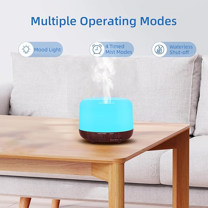 SPLITSKY Essential Oil Diffuser, 300ML Small Room Aromatherapy Diffuser with Remote Control, Quiet Operation, 7-Color LED Light, 4 Timer, Auto-Off, Easy to Clean for Bedroom, Living Room, Office
