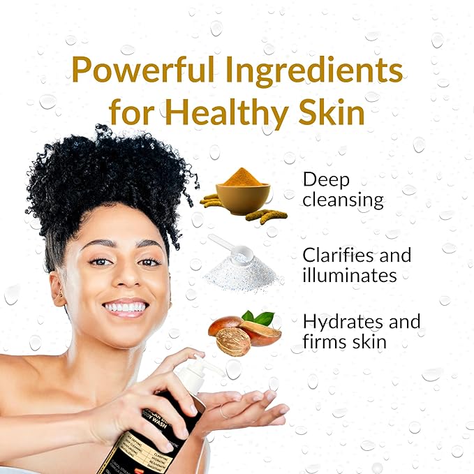 Nasola African Black Soap Body Wash with Kojic Acid, Vitamin C, Retinol, Niacinamide, Shea Butter, Collagen & Hyaluronic Acid – Deep Cleansing, Skin Clarifying & Hydrating Men & Women Body Wash