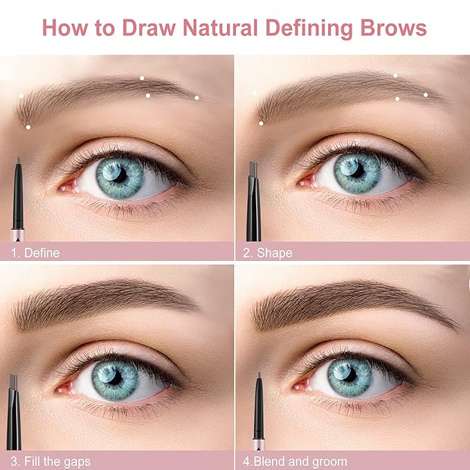 Eyebrow Pencils 2-Pack, Professional Brow Pencil Dual Tips Retractable Waterproof Natural Eye Brows Makeup, Black