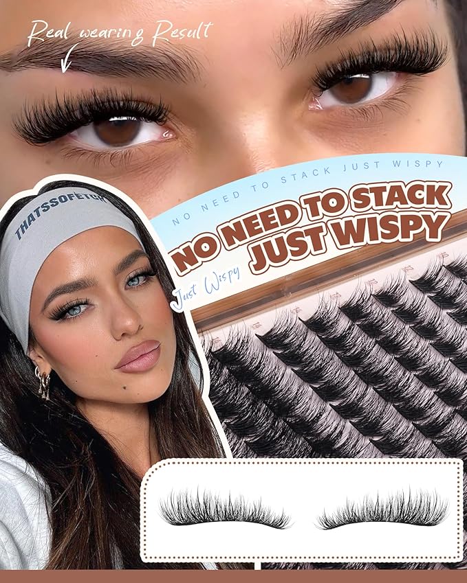 Wispy Fluffy Lash Clusters, Plush Volume 3D Eyelash Clusters Fairy Cluster Eyelash Extensions Soft D Curl Cluster Lashes 10-18mm 144pcs Individual lashes for Daily Makeup DIY at Home by Vanssymunlin