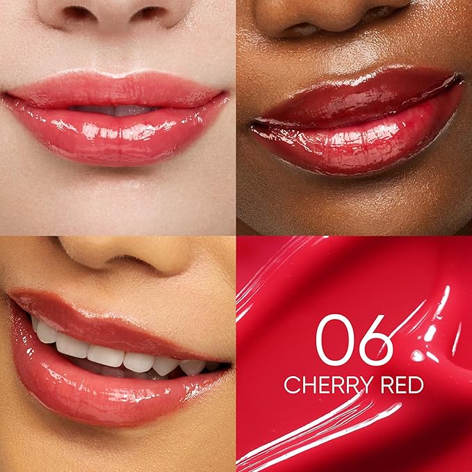 SKINTIFIC Peptide Brightening Lip Serum, Hydrating & Plumping Tinted Lip Gloss, Moisturizing Lip Balm with Polypeptides & Squalane for Glossy Sheer, Smooth Lips(06 Cherry Red)