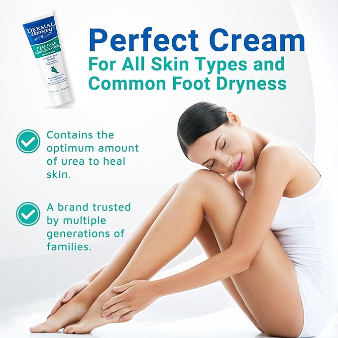 Dermal Therapy Heel Care Cream - Deeply Moisturizes & Repairs with Intensive Cracked Heel Cream - 25% Urea, 6% AHA & Silk Amino Acids for Soft Skin - Fast Results & Non-Greasy Formula - 8 oz / 240 ml