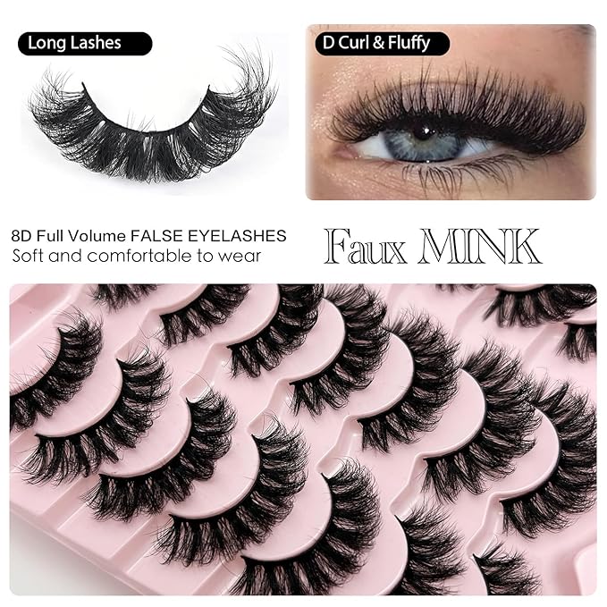 D Curl Lashes Mink Fluffy Faux Mink Eyelashes Long Dramatic Lashes Pack 18mm Volume Thick Big Fake Eyelashes Bulk