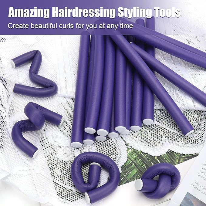 30 Pcs Heatless Hair Curlers 7 x 0.55 Inch Flexible Curling Rods Soft Foam Rollers No Heat Bendable Hair Rods Roller for Women Short Medium Long Hair, Purple