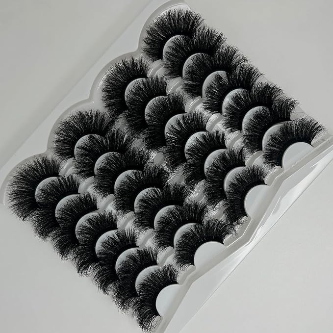 Fluffy Lashes Mink Dramatic Cat Eye Big Lashes Pack, 25mm Thick Lash Strips Fake Eyelashes Strips, 20mm Long Fluffy False Eyelashes