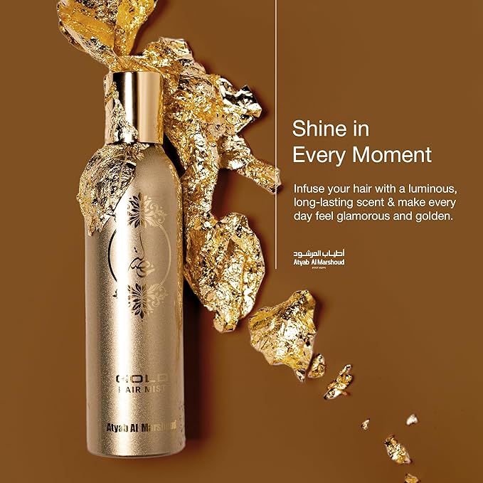 ATYAB AL MARSHOUD Khisla Gold Hair Mist Perfume 125ml - Lightweight and Long-Lasting Hair Perfume for Women with Oud, Jasmine & Vanilla, Luxurious Fragrance Spray