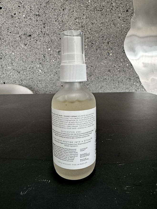 AIIR Amethyst Hair + Energy Refresher - 2 Fl Oz Crystal Infused Room and Hair Mist with Rose Water for Positive Energy Cleansing