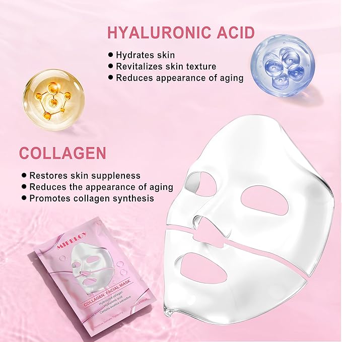 8 Pack Collagen Face Mask for Women, Hydrating Hydrogel Sheet Mask for Skin Elasticity & Pore Minimizing, Face Mask Skincare, Self Care Gift Set