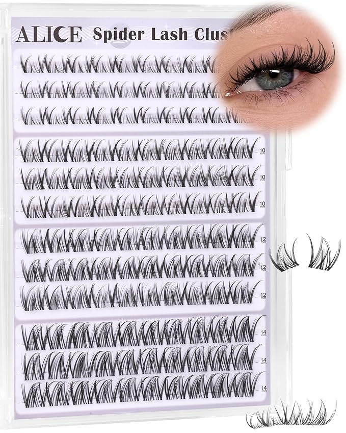 Spider Lash Clusters Natural Wispy Eyelash Clusters 8-14mm Invisible Band CC-Curly Cluster Eyelash Extensions Lash Extensions DIY Clear Band Individual Spider Lashes by ALICE