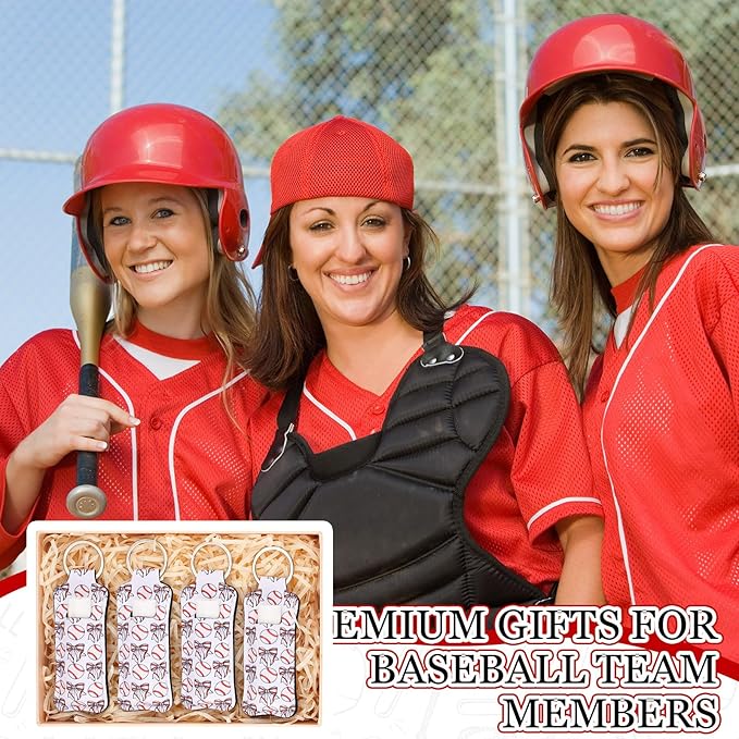 18 Sets Baseball Bow Party Favors Lip Balm and Holder Keychain Bulk Baseball Senior Night 2026 Party Supplies Sport Team Gifts Goodie Bags Stuffers for Sports Lovers Coach Players Accessories