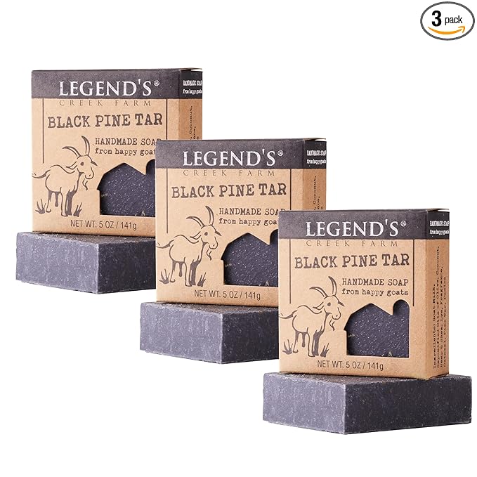 Legend's Creek Farm Goat Milk Soap - Cleansing Moisturizing Bar for Hands and Body - 5 Oz Creamy Lather, Nourishing, Gentle Natural Soap for Sensitive Skin (Black Pine Tar, Pack of 3)
