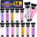 AROIC Kids Unicorn Hair Glitter，14Pcs Body &Face Shimmering Glitter Gel Set，Fairy Costume Sparkle Makeup for Girls，Holographic Sparkle Face Paint for Festivals Princess Birthday Party Gifts (7 Colors)