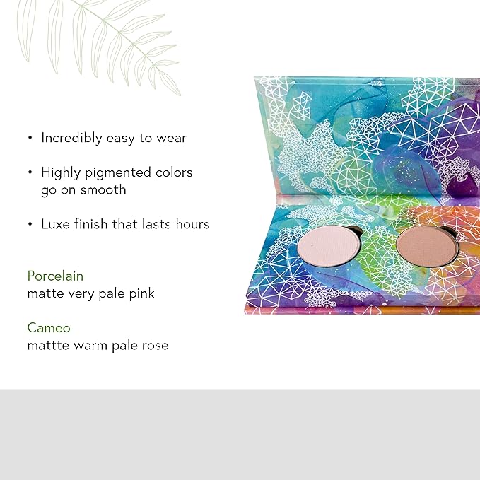 Honeybee Gardens Mini Skinny Duo Eye Shadow Compact in Cameo and Porcelain, Longlasting, Refillable & Customizable, Vegan, 26mm Pans