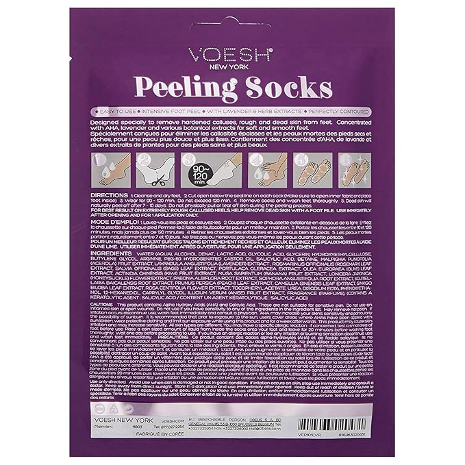 VOESH Peeling Socks Duo, Foot Peeling Mask, Intensive Foot Peel, Callus Remover, Exfoliating Foot Mask, Foot Peel for Dry Feet, Vegan K-Beauty Korean Skincare