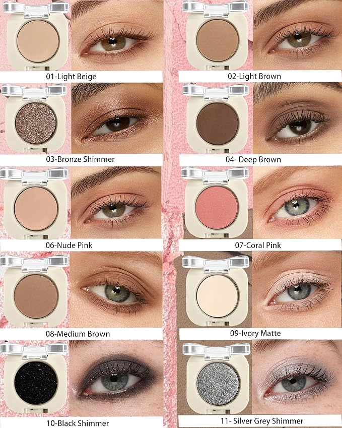 Sliver Shimmer Single Nude Eyeshadow Palette,Glitter Smooth Velvet Pressed Powder Eye Shadow,Longwear High Pigment Mini Monochrome Eyeshadow Lightweight Blendable Formula Women Daily Makeup-05