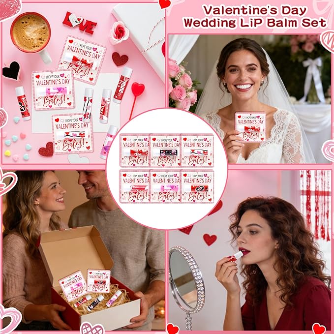 30 Pcs Valentine Lip Balms Bulk Valentine's Day Gifts for Women Galentines Chapstick Gloss 6 Assorted Flavors for Wedding Bridal Shower Birthday Party Favours